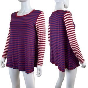 Matilda Jane Womens Size M Red Colorblock Striped Pullover Jersey Knit Tunic Top